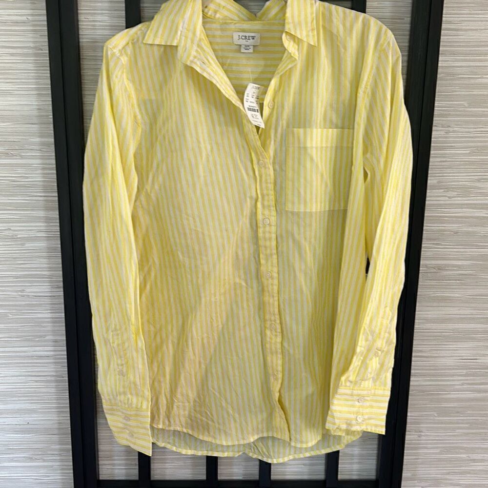 NWT J.Crew yellow and white striped hundred percent cotton blouse button-down lo